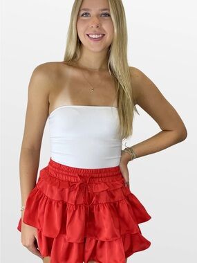 fab'rik  Boutique Red Tiered Ruffle Satin Mini Skort